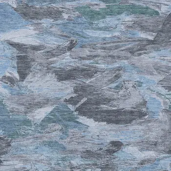5' X 8' Denim Blue And Blue Abstract Washable Indoor Outdoor Area Rug