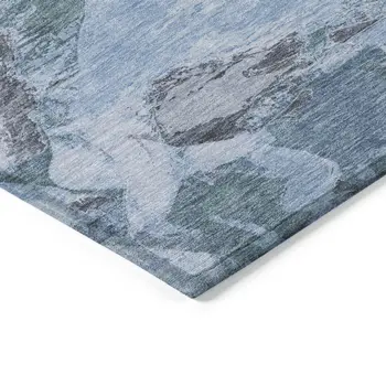 8' Denim Blue And Blue Round Abstract Washable Indoor Outdoor Area Rug
