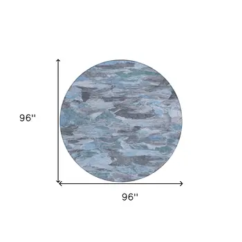 8' Denim Blue And Blue Round Abstract Washable Indoor Outdoor Area Rug