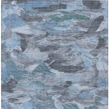 8' X 10' Denim Blue And Blue Abstract Washable Indoor Outdoor Area Rug