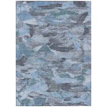 8' X 10' Denim Blue And Blue Abstract Washable Indoor Outdoor Area Rug