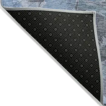 8' X 10' Denim Blue And Blue Abstract Washable Indoor Outdoor Area Rug