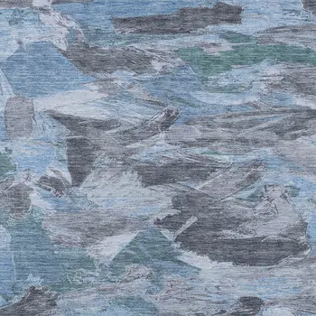 8' X 10' Denim Blue And Blue Abstract Washable Indoor Outdoor Area Rug