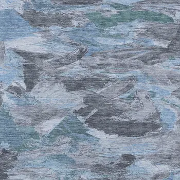 10' X 14' Denim Blue And Blue Abstract Washable Indoor Outdoor Area Rug