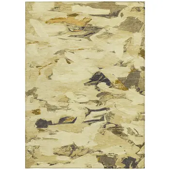 3' X 5' Gold And Beige Abstract Washable Indoor Outdoor Area Rug