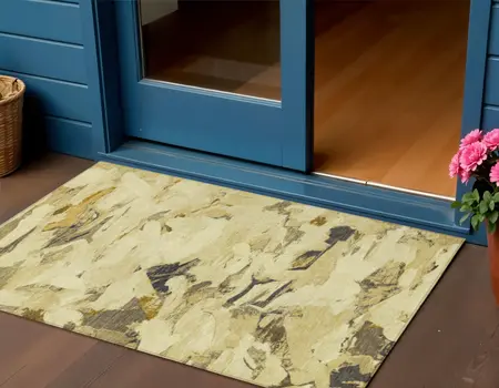 3' X 5' Gold And Beige Abstract Washable Indoor Outdoor Area Rug