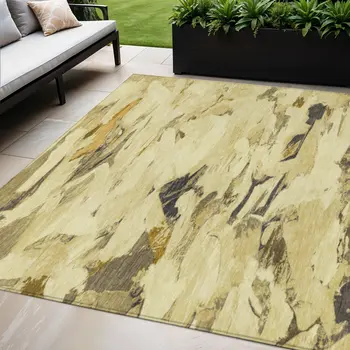 5' X 8' Gold And Beige Abstract Washable Indoor Outdoor Area Rug