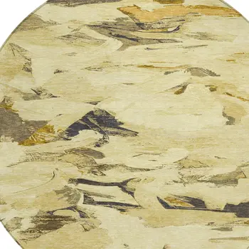 8' Gold And Beige Round Abstract Washable Indoor Outdoor Area Rug