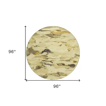 8' Gold And Beige Round Abstract Washable Indoor Outdoor Area Rug