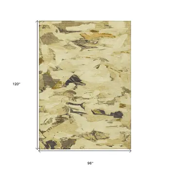 8' X 10' Gold And Beige Abstract Washable Indoor Outdoor Area Rug