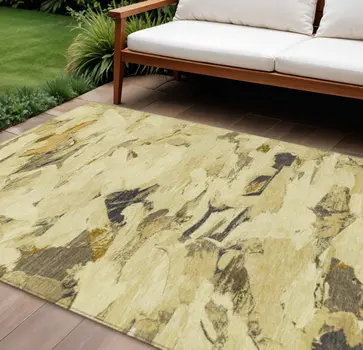 8' X 10' Gold And Beige Abstract Washable Indoor Outdoor Area Rug