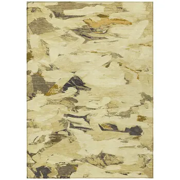 8' X 10' Gold And Beige Abstract Washable Indoor Outdoor Area Rug