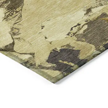 8' X 10' Gold And Beige Abstract Washable Indoor Outdoor Area Rug