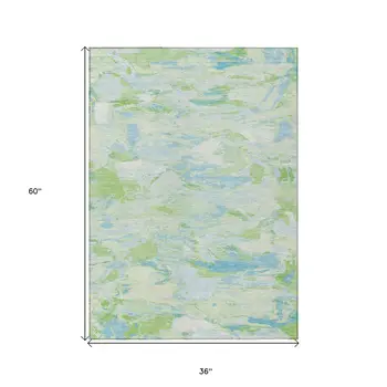 3' X 5' Mint Green And Blue Abstract Washable Indoor Outdoor Area Rug