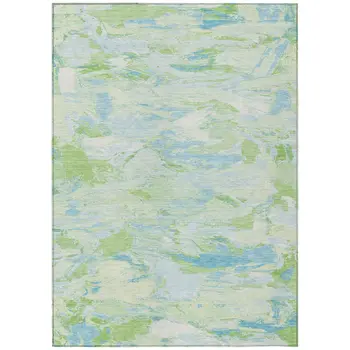 3' X 5' Mint Green And Blue Abstract Washable Indoor Outdoor Area Rug