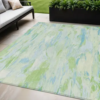 5' X 8' Mint Green And Blue Abstract Washable Indoor Outdoor Area Rug