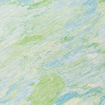 8' Mint Green And Blue Round Abstract Washable Indoor Outdoor Area Rug