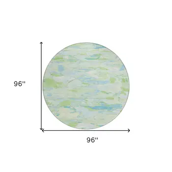8' Mint Green And Blue Round Abstract Washable Indoor Outdoor Area Rug
