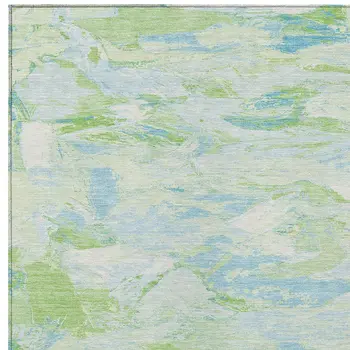 9' X 12' Mint Green And Blue Abstract Washable Indoor Outdoor Area Rug