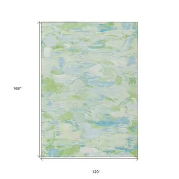 10' X 14' Mint Green And Blue Abstract Washable Indoor Outdoor Area Rug