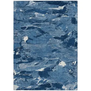 3' X 5' Navy Blue And Blue Abstract Washable Indoor Outdoor Area Rug