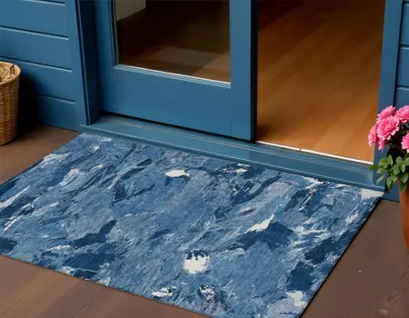 3' X 5' Navy Blue And Blue Abstract Washable Indoor Outdoor Area Rug
