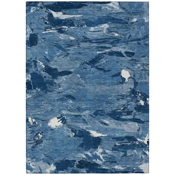 3' X 5' Navy Blue And Blue Abstract Washable Indoor Outdoor Area Rug