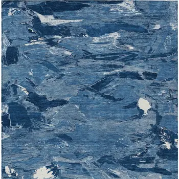 3' X 5' Navy Blue And Blue Abstract Washable Indoor Outdoor Area Rug