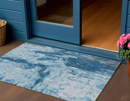 3' X 5' Denim Blue And Blue Abstract Washable Indoor Outdoor Area Rug