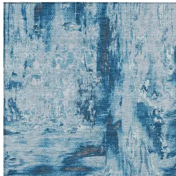 3' X 5' Denim Blue And Blue Abstract Washable Indoor Outdoor Area Rug