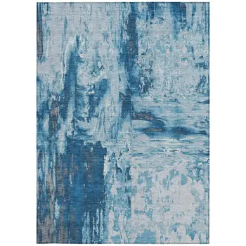 5' X 8' Denim Blue And Blue Abstract Washable Indoor Outdoor Area Rug