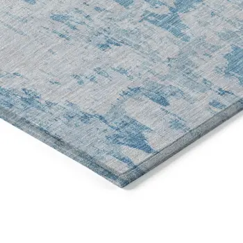 5' X 8' Denim Blue And Blue Abstract Washable Indoor Outdoor Area Rug