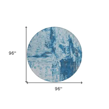 8' Denim Blue And Blue Round Abstract Washable Indoor Outdoor Area Rug