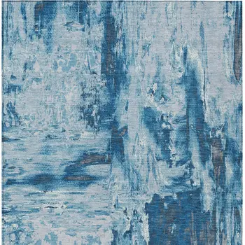 8' X 10' Denim Blue And Blue Abstract Washable Indoor Outdoor Area Rug