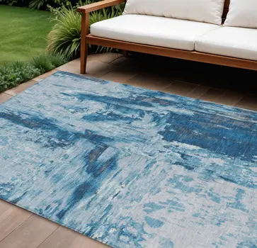 8' X 10' Denim Blue And Blue Abstract Washable Indoor Outdoor Area Rug