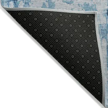8' X 10' Denim Blue And Blue Abstract Washable Indoor Outdoor Area Rug