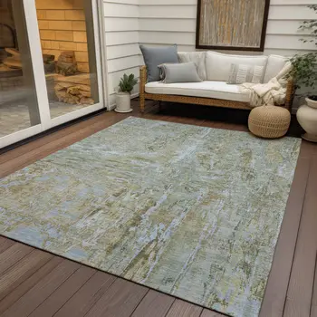 3' X 5' Khaki And Brown Abstract Washable Indoor Outdoor Area Rug