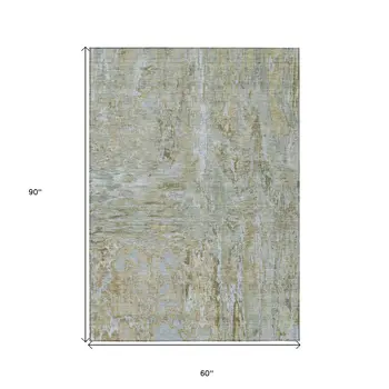5' X 8' Khaki And Brown Abstract Washable Indoor Outdoor Area Rug