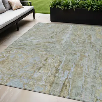 5' X 8' Khaki And Brown Abstract Washable Indoor Outdoor Area Rug