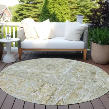 8' Khaki And Brown Round Abstract Washable Indoor Outdoor Area Rug