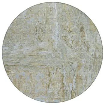 8' Khaki And Brown Round Abstract Washable Indoor Outdoor Area Rug