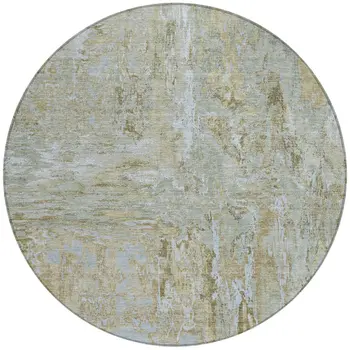 8' Khaki And Brown Round Abstract Washable Indoor Outdoor Area Rug