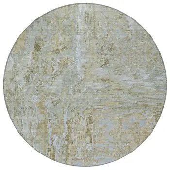 8' Khaki And Brown Round Abstract Washable Indoor Outdoor Area Rug