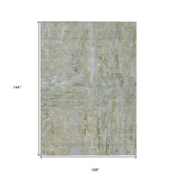 9' X 12' Khaki And Brown Abstract Washable Indoor Outdoor Area Rug