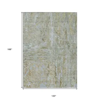 10' X 14' Khaki And Brown Abstract Washable Indoor Outdoor Area Rug