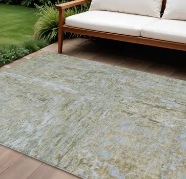 10' X 14' Khaki And Brown Abstract Washable Indoor Outdoor Area Rug