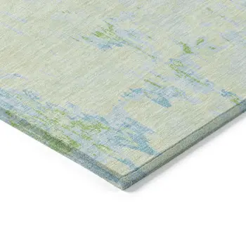 8' Mint Green And Blue Round Abstract Washable Indoor Outdoor Area Rug