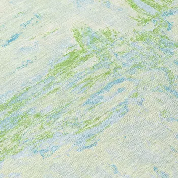 8' Mint Green And Blue Round Abstract Washable Indoor Outdoor Area Rug