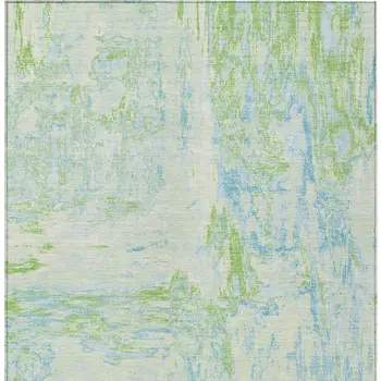 8' X 10' Mint Green And Blue Abstract Washable Indoor Outdoor Area Rug