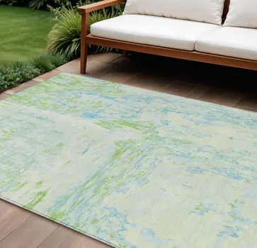 8' X 10' Mint Green And Blue Abstract Washable Indoor Outdoor Area Rug
